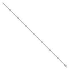 14k White Gold Complete 1/6 carat Bezel-set Diamond and Cable Chain 7-Station 9 inch Anklet
