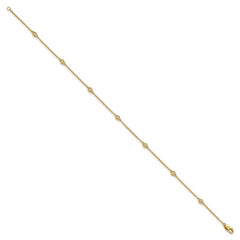 14k Complete 1/6 carat Bezel-set Diamond and Cable Chain 7-Station 9 inch Anklet