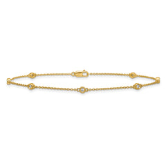 14k Complete 1/6 carat Bezel-set Diamond and Cable Chain 7-Station 9 inch Anklet
