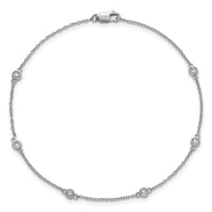 14k White Gold Complete 1/6 carat Bezel-set Diamond and Cable Chain 6-Station 7 inch Bracelet