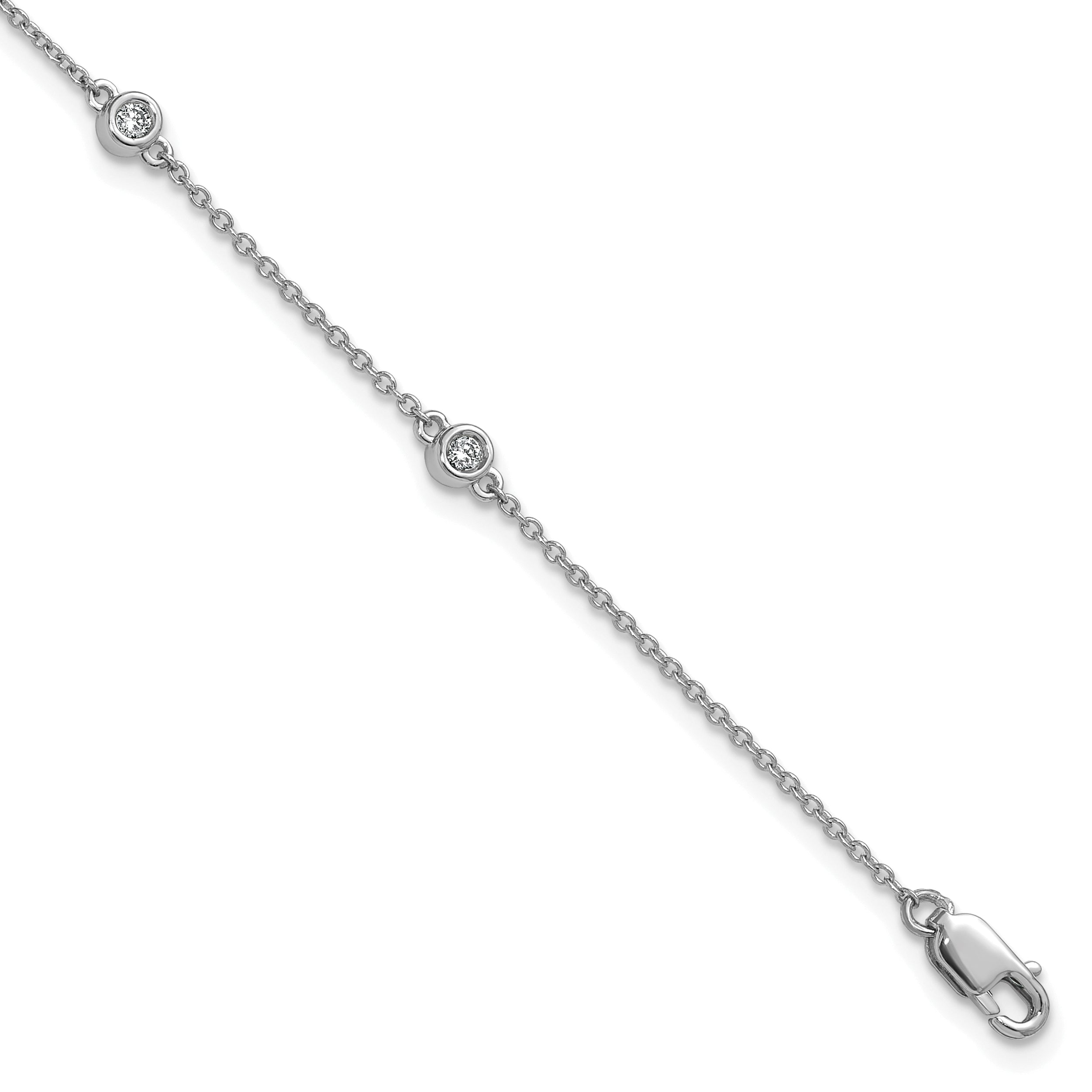 14k White Gold Complete 1/6 carat Bezel-set Diamond and Cable Chain 6-Station 7 inch Bracelet