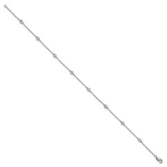 14k White Gold Complete 1/5 carat Bezel-set Diamond and Cable Chain 8-Station 9 inch Anklet