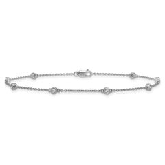 14k White Gold Complete 1/5 carat Bezel-set Diamond and Cable Chain 8-Station 9 inch Anklet