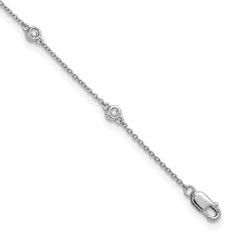 14k White Gold Complete 1/5 carat Bezel-set Diamond and Cable Chain 8-Station 9 inch Anklet