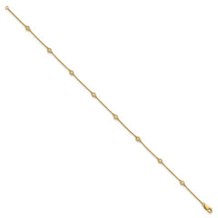 14k Complete 1/5 carat Bezel-set Diamond and Cable Chain 8-Station 9 inch Anklet