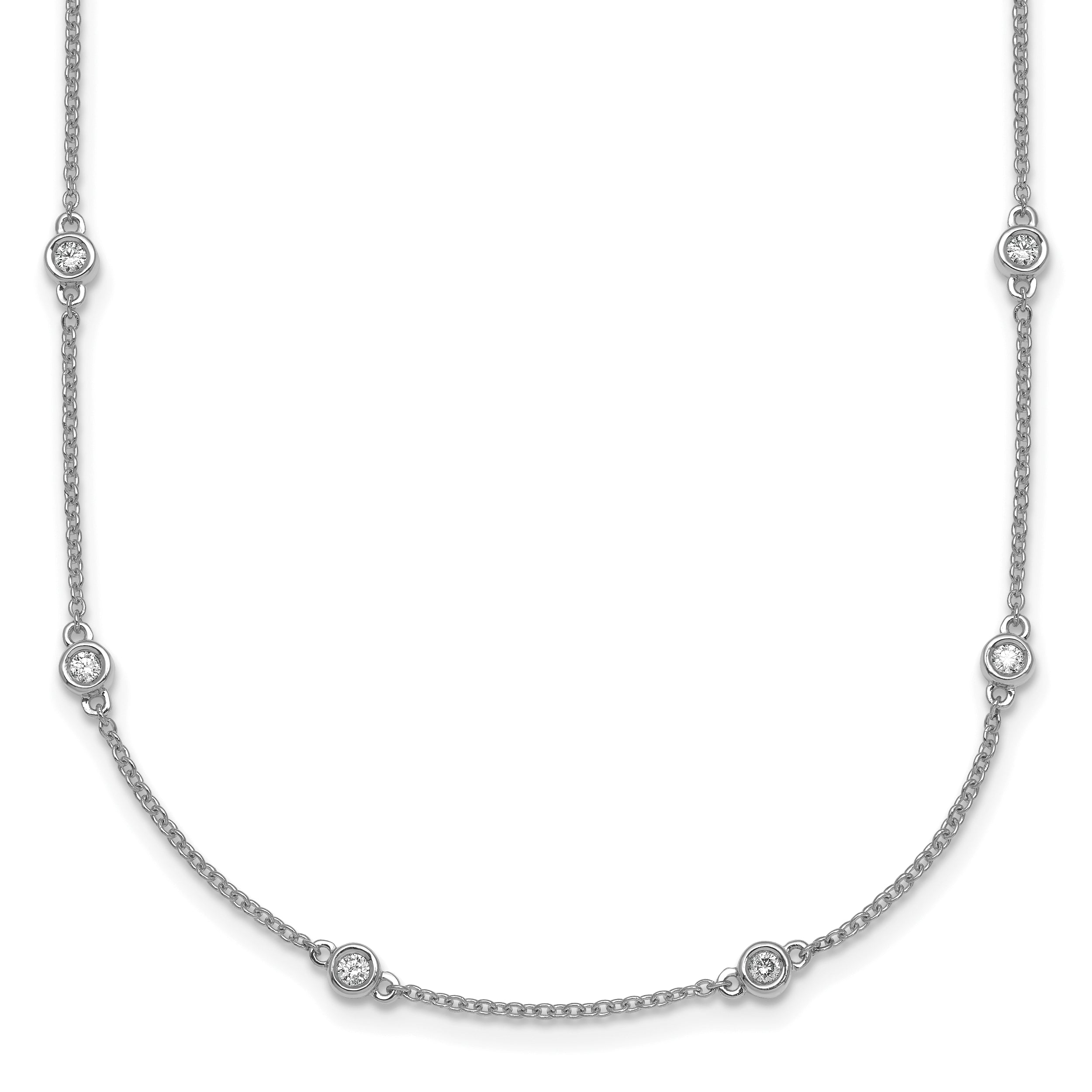 14k White Gold Complete 1/2 carat Bezel-set Diamond and Cable Chain 20-Station 20 inch Necklace