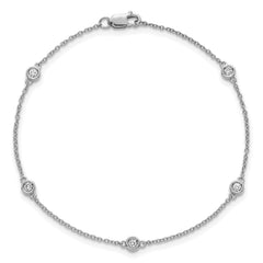 14k White Gold Complete 1/6 carat Bezel-set Diamond and Cable Chain 5-Station 7 inch Bracelet