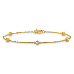 14k Complete 1/6 carat Bezel-set Diamond and Cable Chain 5-Station 7 inch Bracelet