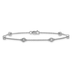 14k White Gold Complete 1/5 carat Bezel-set Diamond and Cable Chain 6-Station 7 inch Bracelet