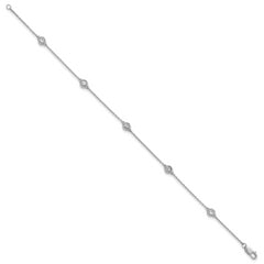 14k White Gold Complete 1/3 carat Bezel-set Diamond and Cable Chain 5-Station 7 inch Bracelet