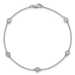 14k White Gold Complete 1/3 carat Bezel-set Diamond and Cable Chain 5-Station 7 inch Bracelet