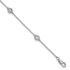 14k White Gold Complete 1/3 carat Bezel-set Diamond and Cable Chain 5-Station 7 inch Bracelet