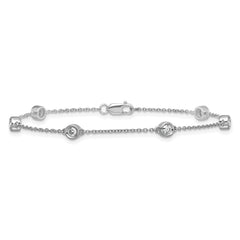 14k White Gold Complete 1/3 carat Bezel-set Diamond and Cable Chain 6-Station 7 inch Bracelet