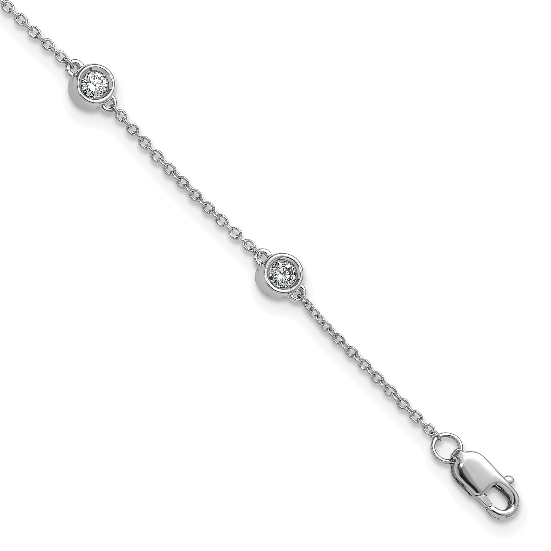 14k White Gold Complete 1/3 carat Bezel-set Diamond and Cable Chain 6-Station 7 inch Bracelet