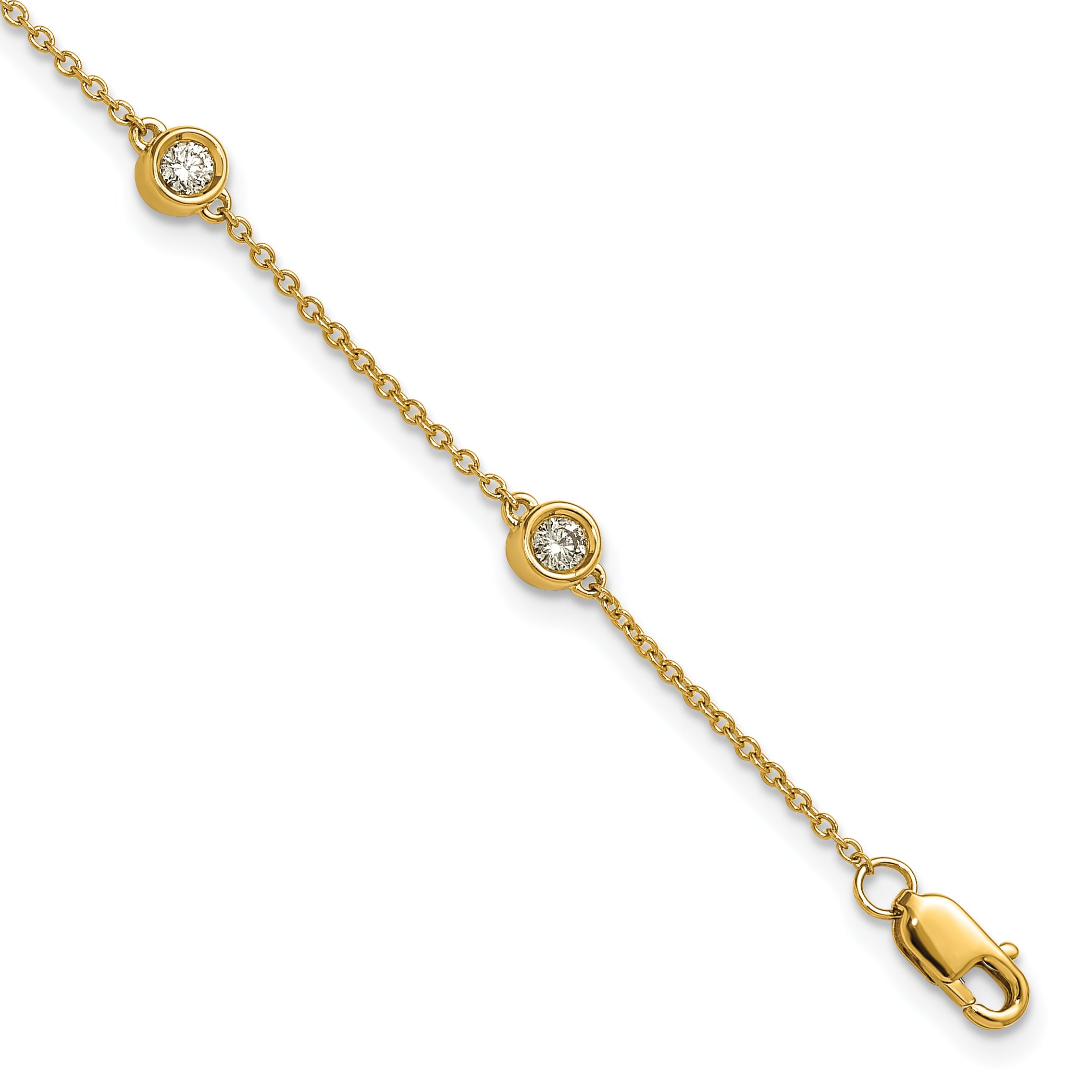 14k Complete 1/3 carat Bezel-set Diamond and Cable Chain 6-Station 7 inch Bracelet