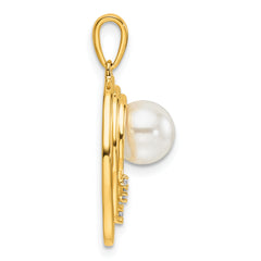 14K Polished 1/15 carat Diamond and White Freshwater Cultured Pearl Ovals Pendant