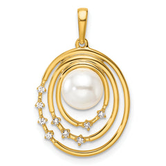 14K Polished 1/15 carat Diamond and White Freshwater Cultured Pearl Ovals Pendant