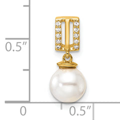 14K Polished 1/20 carat Diamond and White Freshwater Cultured Pearl Chain Slide