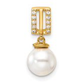 14K Polished 1/20 carat Diamond and White Freshwater Cultured Pearl Chain Slide