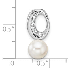 14K White Gold Polished 1/15 carat Diamond and White Freshwater Cultured Pearl Chain Slide