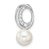 14K White Gold Polished 1/15 carat Diamond and White Freshwater Cultured Pearl Chain Slide
