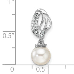 14K White Gold Polished 1/10 carat Diamond and White Freshwater Cultured Pearl Chain Slide