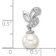 14K White Gold Polished 1/10 carat Diamond and White Freshwater Cultured Pearl Chain Slide