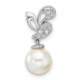 14K White Gold Polished 1/10 carat Diamond and White Freshwater Cultured Pearl Chain Slide