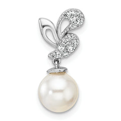 14K White Gold Polished 1/10 carat Diamond and White Freshwater Cultured Pearl Chain Slide