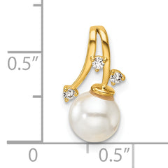 14K Polished 1/15 carat Diamond and White Freshwater Cultured Pearl Chain Slide