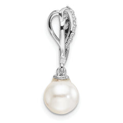 14K White Gold Polished 1/10 carat Diamond and White Freshwater Cultured Pearl Chain Slide