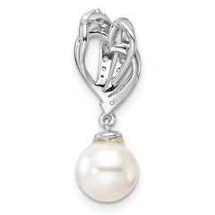 14K White Gold Polished 1/10 carat Diamond and White Freshwater Cultured Pearl Chain Slide