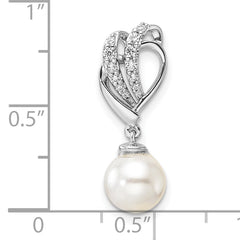 14K White Gold Polished 1/10 carat Diamond and White Freshwater Cultured Pearl Chain Slide