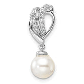 14K White Gold Polished 1/10 carat Diamond and White Freshwater Cultured Pearl Chain Slide