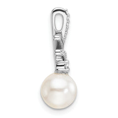 14K White Gold Polished 1/10 carat Diamond and White Freshwater Cultured Pearl Chain Slide