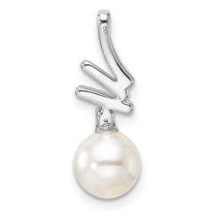 14K White Gold Polished 1/10 carat Diamond and White Freshwater Cultured Pearl Chain Slide