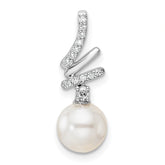 14K White Gold Polished 1/10 carat Diamond and White Freshwater Cultured Pearl Chain Slide