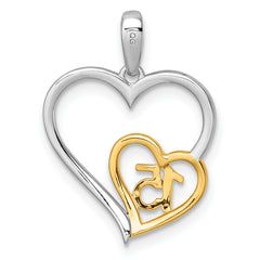 14K Two-tone Polished Diamond Quinceanera Heart Pendant