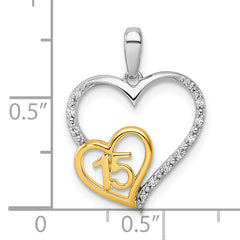 14K Two-tone Polished Diamond Quinceanera Heart Pendant