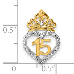 14K Two-tone Polished Diamond Quinceanera Heart/Crown Chain Slide