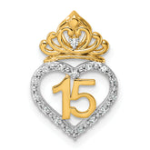 14K Two-tone Polished Diamond Quinceanera Heart/Crown Chain Slide