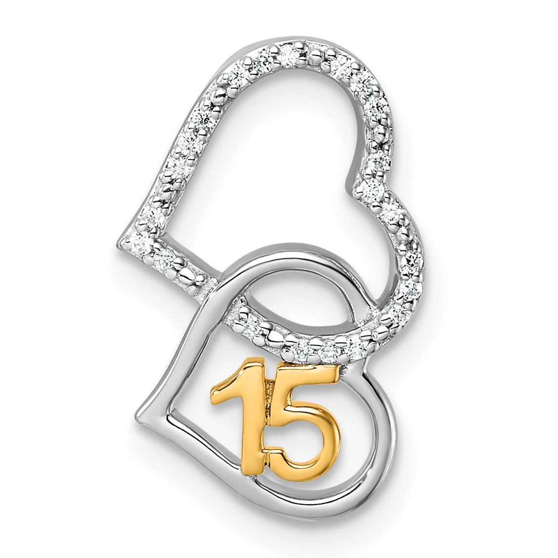 14K Two-tone Polished Diamond Quinceanera Double Heart Chain Slide