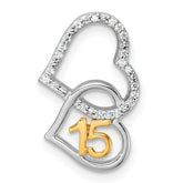14K Two-tone Polished Diamond Quinceanera Double Heart Chain Slide