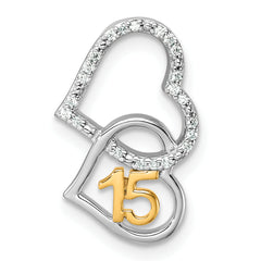 14K Two-tone Polished Diamond Quinceanera Double Heart Chain Slide