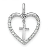 14K White Gold Polished Diamond Heart Dangle Cross Pendant