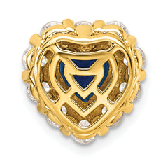 14k 1 carat Lab Grown Diamond VS/SI+ G+ and Lab Created Blue Sapphire Heart Halo Chain Slide Pendant