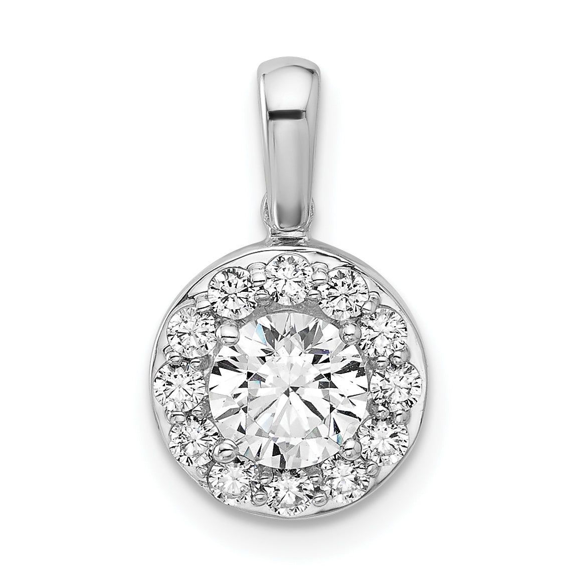 14k White Gold 1 carat Lab Grown Diamond VS/SI+ G+ Round Complete Halo Pendant