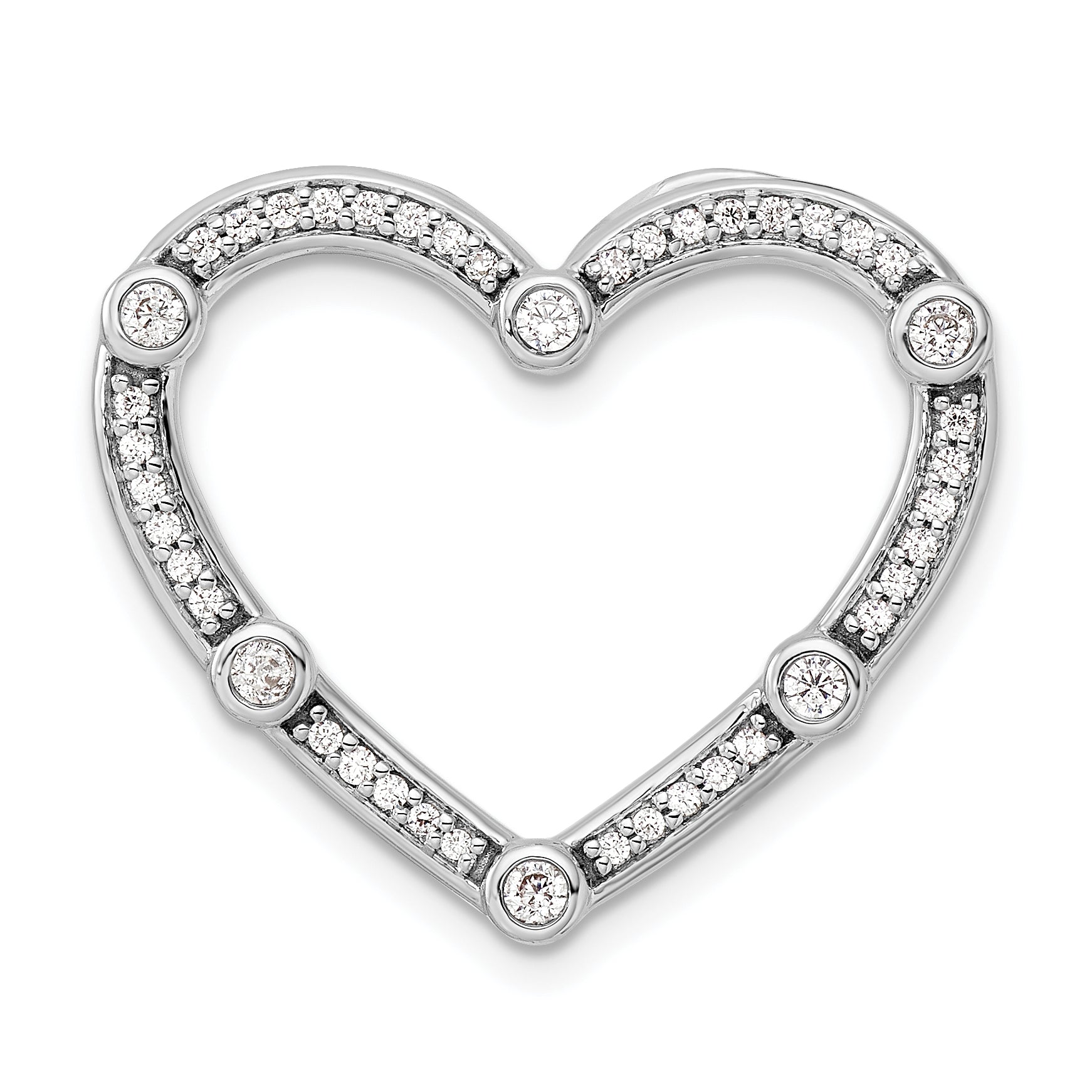 14k White Gold 1/3 carat Lab Grown Diamond VS/SI+ G+ Complete Open Heart Chain Slide Pendant
