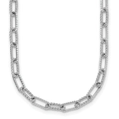 14K White Gold Polished and Twisted 1.44 carat Diamond Paperclip Link 18 inch Necklace