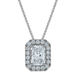 14k White Gold 2 1/2 carat Certified Lab Grown Diamond VS/SI+ G+ Complete 18 inch Radiant Halo Pendant Necklace